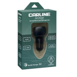 CARLINE CH-2QC адаптер автомобильный 2хUSB Quick Charge 3.0 в прикуриватель 12В черный в коробке