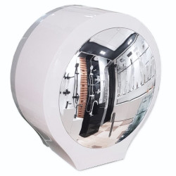 GFMARK 918 Диспенсер для туалетной бумаги-барабан ПРЕМИУМ, пластиковый, БЕЛЫЙ с ЗЕРКАЛОМ, с ключем