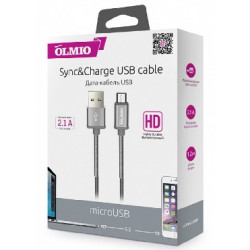 OLMIO HD кабель USB - microUSB 2.1A 1.2М круглый серый (38646)
