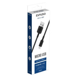 EXPLOYD EX-K-1387 Дата-кабель USB - microUSB 2.4A 0.25M круглый силикон чёрный