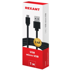 REXANT (18-4270) Кабель USB-micro USB/2,4A/PVC/black/1m/REXANT