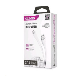 OLMIO MICRO USB, 1м, 2.1A, белый плоский (38657)