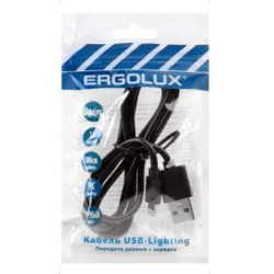 ERGOLUX (15092) ELX-CDC03P-C02 ПРОМО (Кабель USB-Lightning, 2А, 1м, Черный, Зарядка+Передача данных, Пакет)