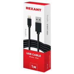 REXANT (18-1122) Кабель USB-Lightning для iPhone/PVC/black/1m/REXANT