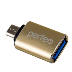PERFEO (PF_C3001) adapter USB на micro USB c OTG, 3.0 (PF-VI-O012 Gold) золотой