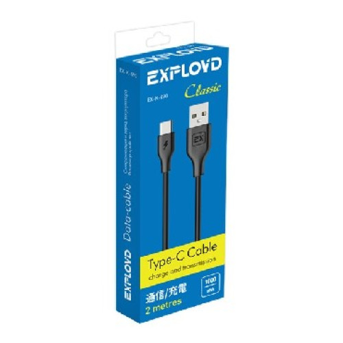 EXPLOYD EX-K-490 Дата-кабель USB-TYPE-C 2М Classic круглый чёрный