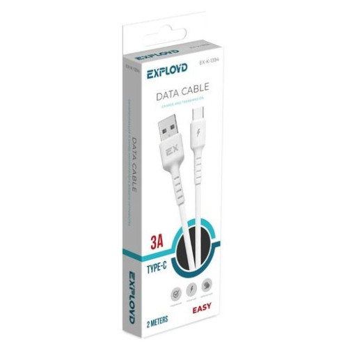 EXPLOYD EX-K-1394 Дата-кабель USB-TYPE-C 3.0A 2.0M круглый силикон белый