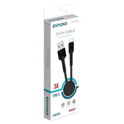 EXPLOYD EX-K-1393 Дата-кабель USB-TYPE-C 3.0A 2.0M круглый силикон чёрный