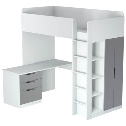 POLINI Кровать-чердак Polini kids Simple с письменным столом и шкафом, белый-серый (8кор)
