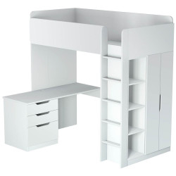 POLINI Кровать-чердак Polini kids Simple с письменным столом и шкафом, белый (8кор)