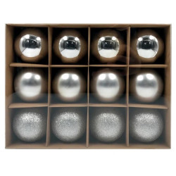 WINTER GLADE Набор ёлочных шаров, пластик, 8 см, 12 шт, серебряный микс, 8012G002
