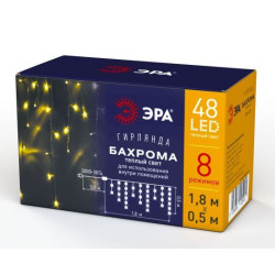 ЭРА (Б0041899) ENIB-01B Гирлянда LED Бахрома 1,8м теплый свет 8 режимов