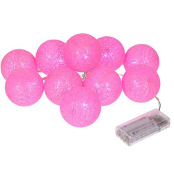 VEGAS 55167 Электрогирлянда Нить с Хлопковыми шарами 10 розовых LED ламп, прозрачный провод, мерцание, 1,5 м + 0,5 м шнур, 2*АА (не в комплекте) / 20