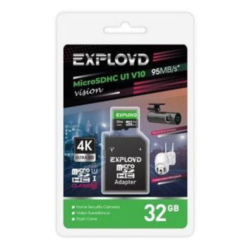 EXPLOYD MicroSDHC 32GB Class 10 (U1) V10 Vision + адаптер SD (95 MB/s)