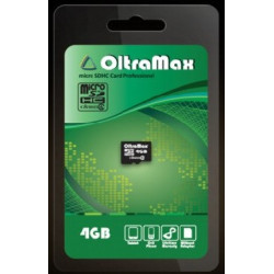 OLTRAMAX MicroSDHC 4GB Class4 без адаптера SD, скорость чтения 10 MB/s