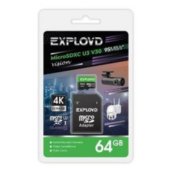 EXPLOYD MicroSDXC 64GB Class 10 (U3) V30 Vision + адаптер (SD 95 MB/s)