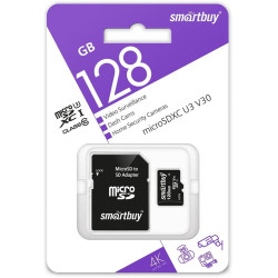SMARTBUY (SB128GBSDCCTV) MicroSDXC 128GB cl10 U3 V30 + адаптер