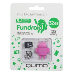 QUMO (30705) FUNDROID MicroSD 32GB CL 10 + USB картридер , розовый