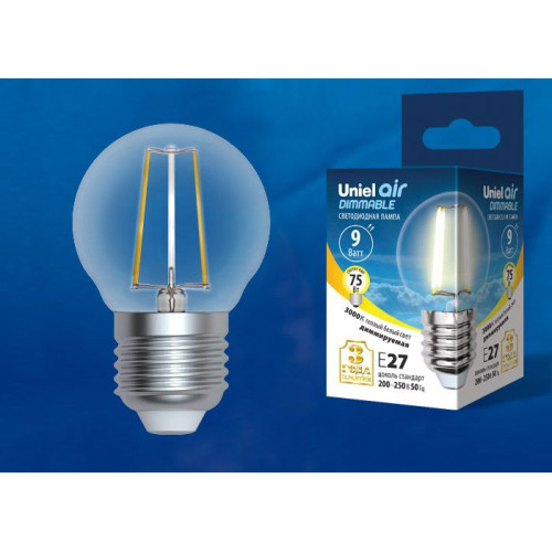 UNIEL LED-G45-9W/3000K/E27/CL/DIM GLA01TR картон