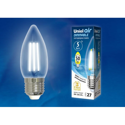 UNIEL LED-C35-5W/NW/E27/CL/DIM GLA01TR картон