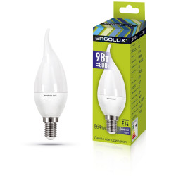 ERGOLUX LED-CA35-9W-E14-6K (Эл.лампа светодиодная Свеча на ветру 9Вт E14 6500K 180-240В)
