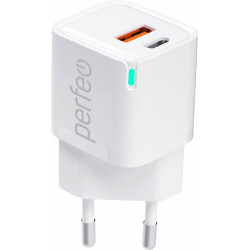 PERFEO (I4652) USB-A+TYPE-C, GaN, 20W, белый