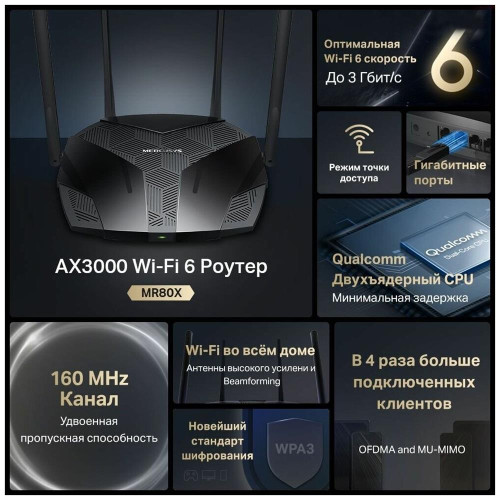 MERCUSYS MR80X AX3000 Двухдиапазонный Wi-Fi 6 роутер