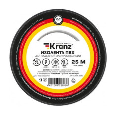 KRANZ (KR-09-2206) ИЗОЛЕНТА ПВХ 0.13Х19 ММ, 25 М, ЧЕРНАЯ