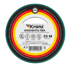 KRANZ (KR-09-2203) ИЗОЛЕНТА ПВХ 0.13Х19 ММ, 25 М, ЗЕЛЕНАЯ